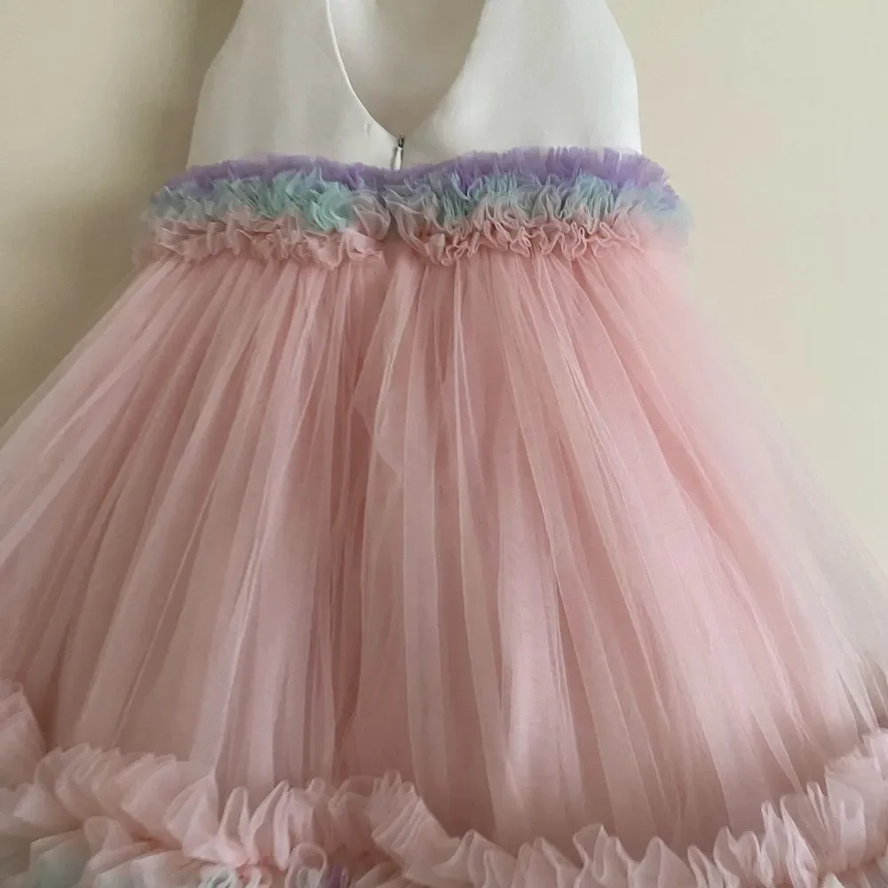 Elegant Pink and White Kids Toddler Formal Dress